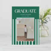 Modern Green Bold 2-Photo Striped Graduation Party 招待状 (スタンド正面)