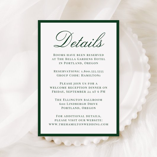 Modern Green Border Wedding Details エンクロージャーカード