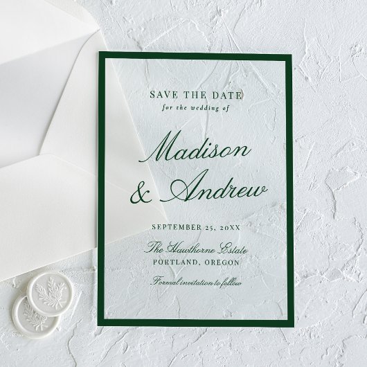 Modern Green Border Wedding Save the Date アクリル招待状