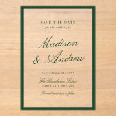 Modern Green Border Wedding Save the Date アクリル招待状 (正面)