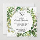 Modern Green Botanical 100th Birthday Invitation 招待状 (正面)