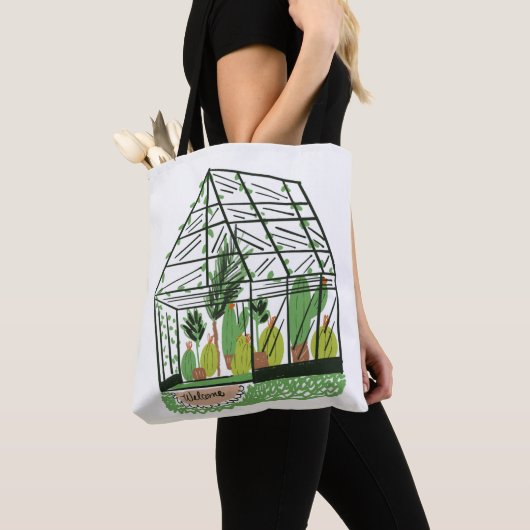 Modern Green Botanical Green House トートバッグ (クローズアップ)