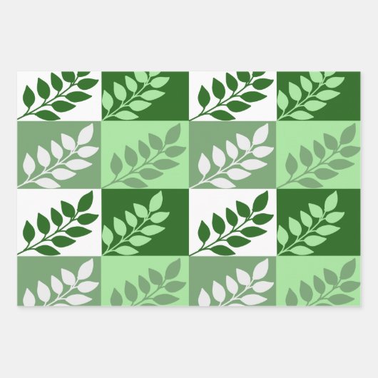Modern Green Botanical Leaf Pattern Wrapping Paper ラッピングペーパーシート (正面)