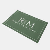 Modern Green Botanical Monogram Door Mat ドアマット (アングル)