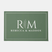 Modern Green Botanical Monogram Door Mat ドアマット (正面)