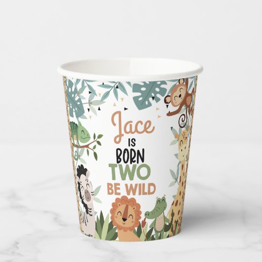 Modern Green Brown Born Two Be Wild 2nd Birthday  紙コップ (左)