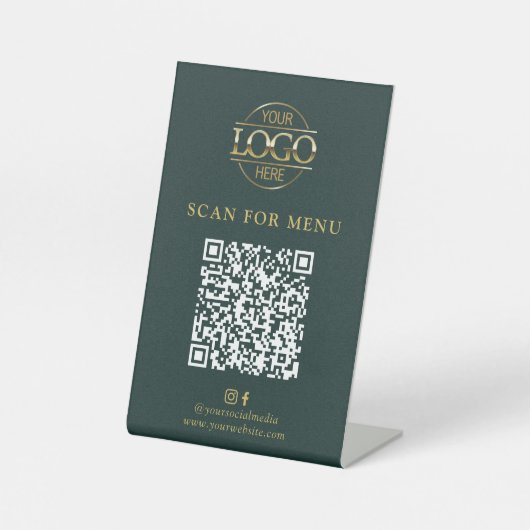 Modern Green Business Logo Contactles QR Code Menu 台座サイン (正面)