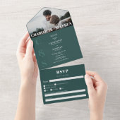 Modern green casual initials photo wedding オールインワン招待状 (貼ってはがせる)