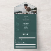 Modern green casual initials photo wedding オールインワン招待状 (内側)