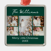 Modern Green Christmas Family Photo Collage 2025 メタルオーナメント (正面)