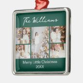 Modern Green Christmas Family Photo Collage 2025 メタルオーナメント (左)