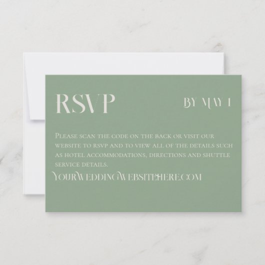 Modern Green Classic Wedding RSVP with QR Code (正面)