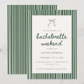 Modern Green Coquette Bow Bachelorette Weekend 招待状 (正面/裏面)