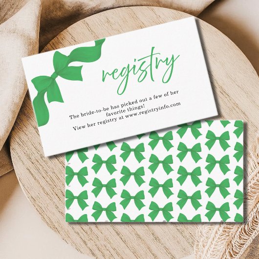 Modern Green Coquette Bow Registry Enclosure Card エンクロージャーカード