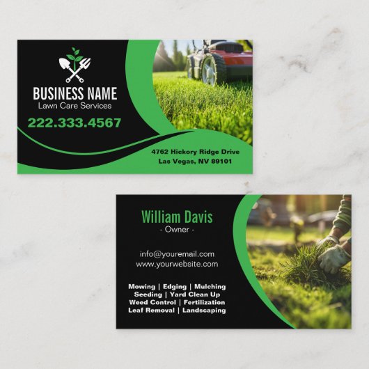 Modern Green Curve Mower Lawn Care 名刺 (正面/裏面)