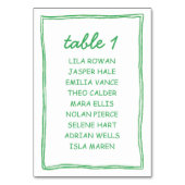 Modern Green Doodle Numeric Seating Chart Card テーブルナンバー (正面)