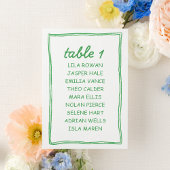 Modern Green Doodle Wedding Seating Chart Card テーブルナンバー