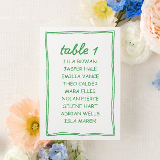 Modern Green Doodle Wedding Seating Chart Card テーブルナンバー