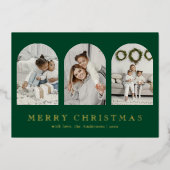 Modern Green Elegant Arch Photo Collage Christmas 箔シーズンカード (正面)