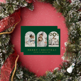 Modern Green Elegant Arch Photo Collage Christmas 箔シーズンカード
