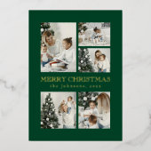  Modern Green Elegant Typography Photo Christmas 箔シーズンカード (正面)