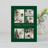  Modern Green Elegant Typography Photo Christmas 箔シーズンカード (立ち正面)