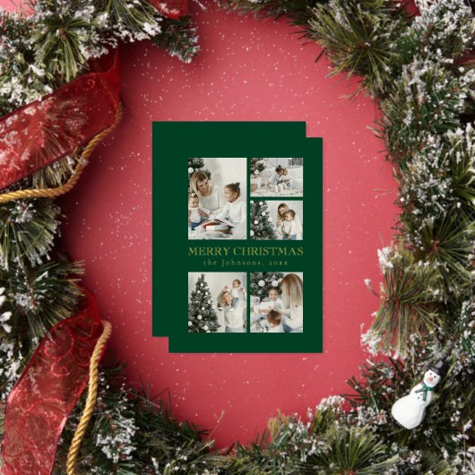  Modern Green Elegant Typography Photo Christmas 箔シーズンカード (インサイチュ)