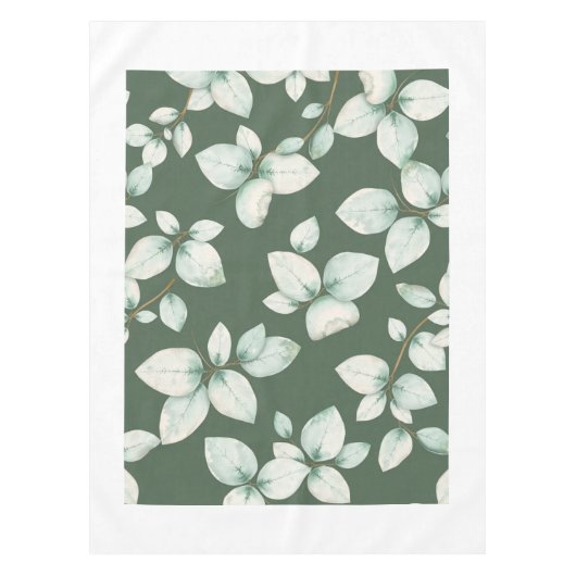 Modern Green Eucalyptus Leaf Spring Tablecloth テーブルクロス (正面)