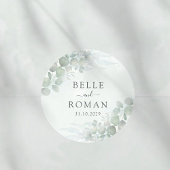 Modern Green Eucalyptus Watercolor Wedding ラウンドシール