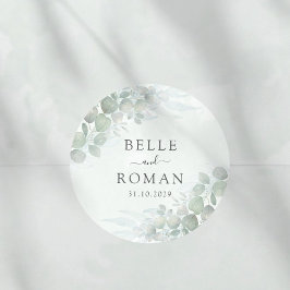 Modern Green Eucalyptus Watercolor Wedding ラウンドシール