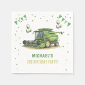 Modern Green Farm Tractor 3rd Birthday スタンダードカクテルナプキン (正面)
