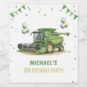 Modern Green Farm Tractor 3rd Birthday ワインラベル (シングルラベル)