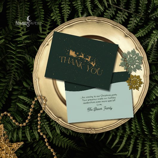 Modern Green Faux Gold Christmas Thank You Card サンキューカード