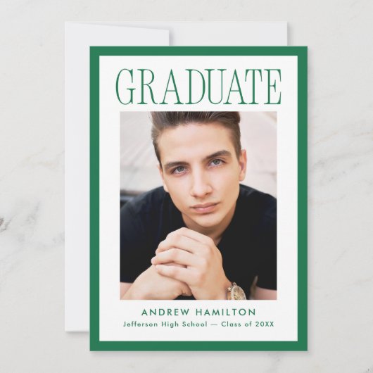 Modern Green Frame 2 Photo Graduation 案内状 (正面)