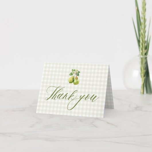Modern Green Gingham Perfect Pair Bridal Shower サンキューカード (正面)
