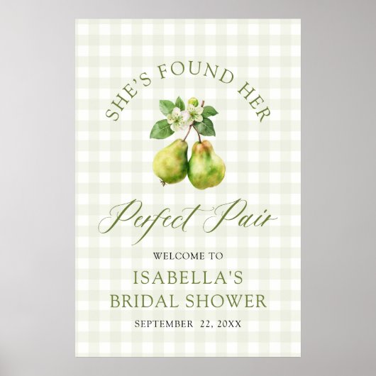 Modern Green Gingham Perfect Pair Bridal Shower ポスター (正面)