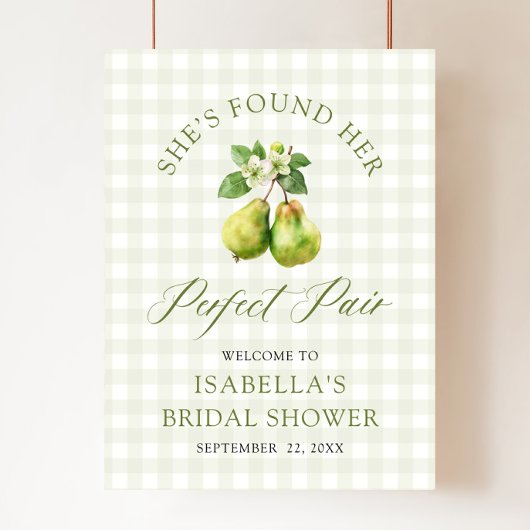 Modern Green Gingham Perfect Pair Bridal Shower ポスター