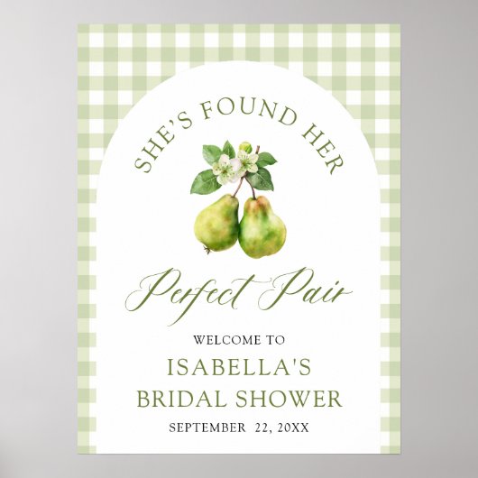 Modern Green Gingham Perfect Pair Bridal Shower ポスター (正面)