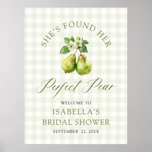 Modern Green Gingham Perfect Pair Bridal Shower ポスター (正面)