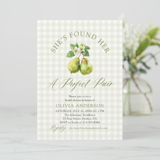 Modern Green Gingham Perfect Pair Bridal Shower 招待状 (スタンド正面)
