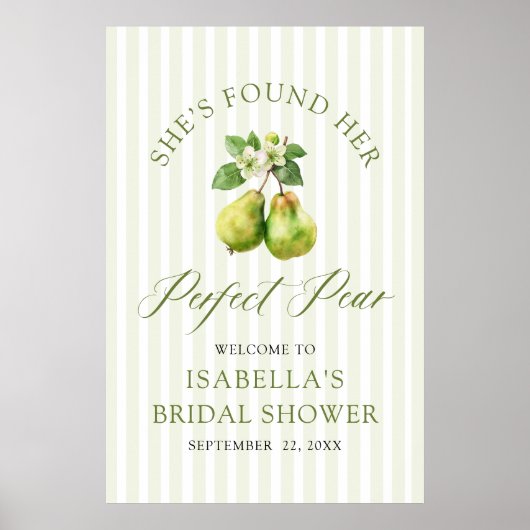 Modern Green Gingham Perfect Pear Bridal Shower ポスター (正面)