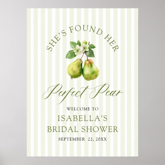 Modern Green Gingham Perfect Pear Bridal Shower ポスター (正面)