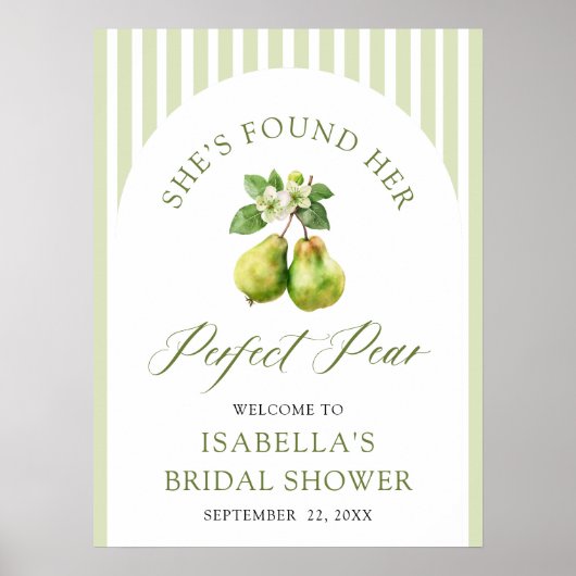 Modern Green Gingham Perfect Pear Bridal Shower ポスター (正面)