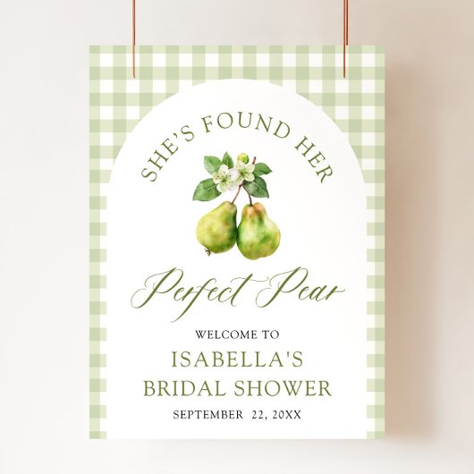 Modern Green Gingham Perfect Pear Bridal Shower ポスター