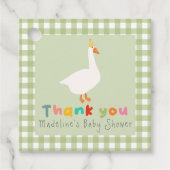 Modern Green Gingham Silly Goose Baby Shower フェイバータグ (正面)