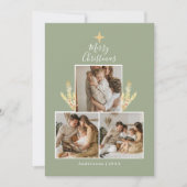Modern Green & Gold Christmas Tree 3 Photo Collage シーズンカード (正面)