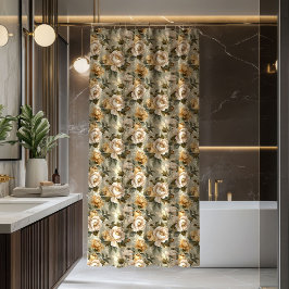 Modern Green Gold Curtain Lux Botanical Accent シャワーカーテン