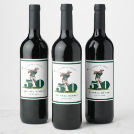 Modern Green Golf 50th Birthday ワインラベル