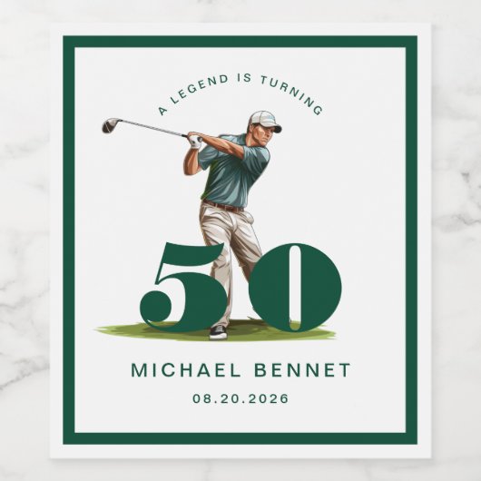 Modern Green Golf 50th Birthday ワインラベル (シングルラベル)