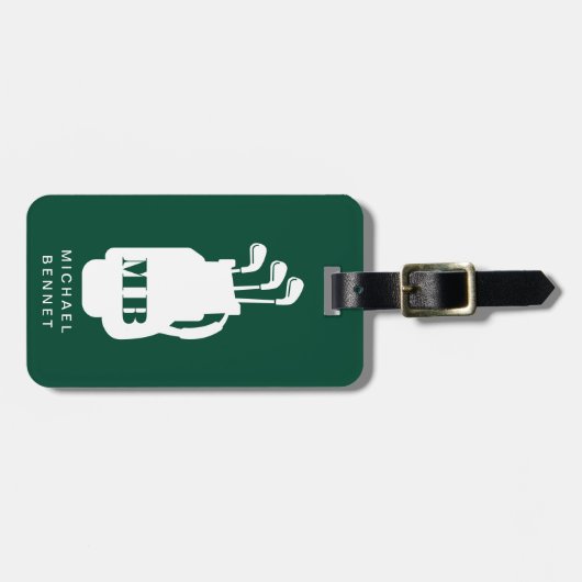 Modern Green Golf Sport Monogrammed ラゲッジタグ (正面横)